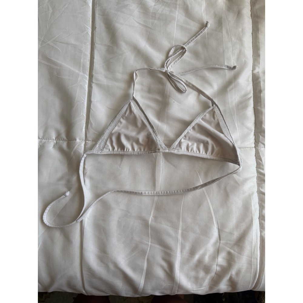Nada Swim Triangle Bikini Top Womens Medium White Excellent Mesh Trim Halter Tie